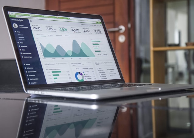 A computer shows a chart from a digital marketing analytics tool